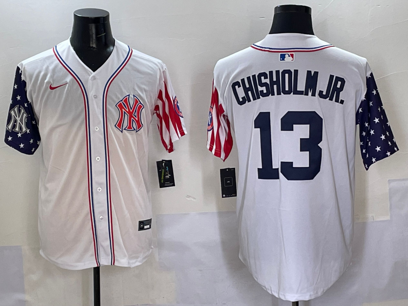 Men 2025  MLB New York Yankees #13 Chisholm Jr white jersey style 6->new york yankees->MLB Jersey